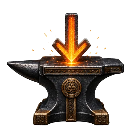 Glowing download rune above a forged anvil